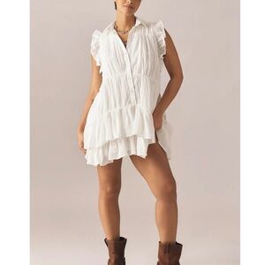 Anthropologie White Ruffled Blouse